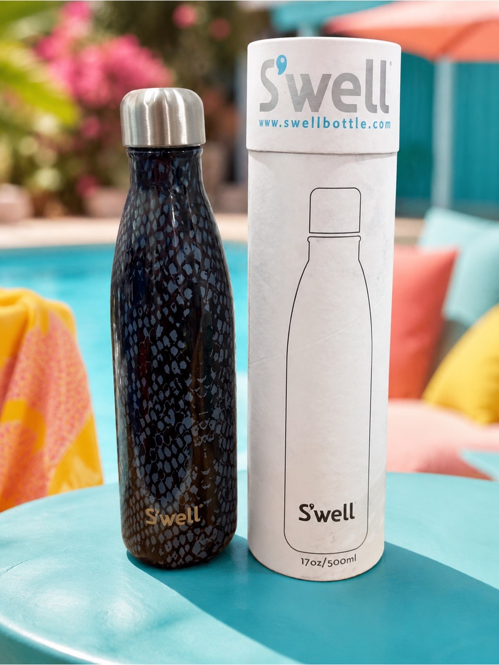S’well 17 oz Dark Snakeskin Pattern Insulated Water Bottle with Box